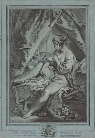 Young Woman Seated on a Bed, by Louis-Marin Bonnet, chalk, 1767