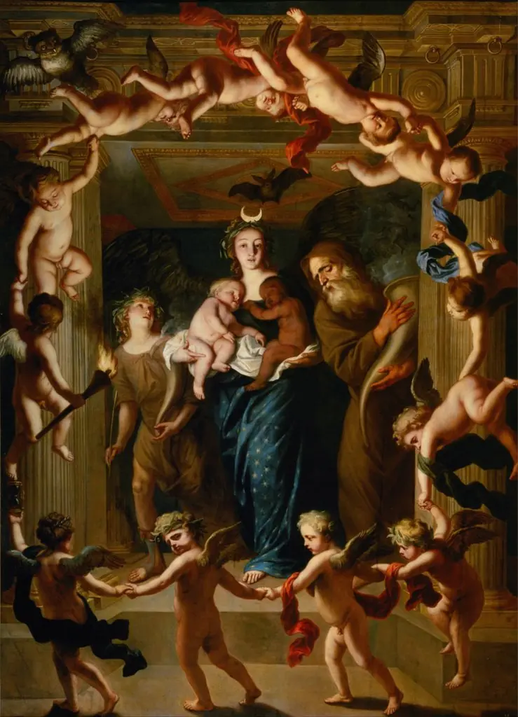 Diana, allegory of the night. Pendent to Apollo, allegory of the day., by Jan van den Hoecke, oil, 1650