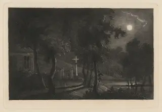 A Lakeside Chapel by Moonlight, by Maria Anna Fischer, ink, 1814