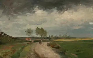 Landscape, Distant Village, by Charles François Daubigny, oil, 1872