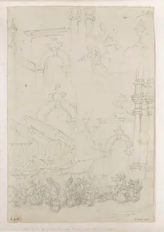 The market by the Church of S. Domingos, Macau, with other architecture, by George Chinnery, 3