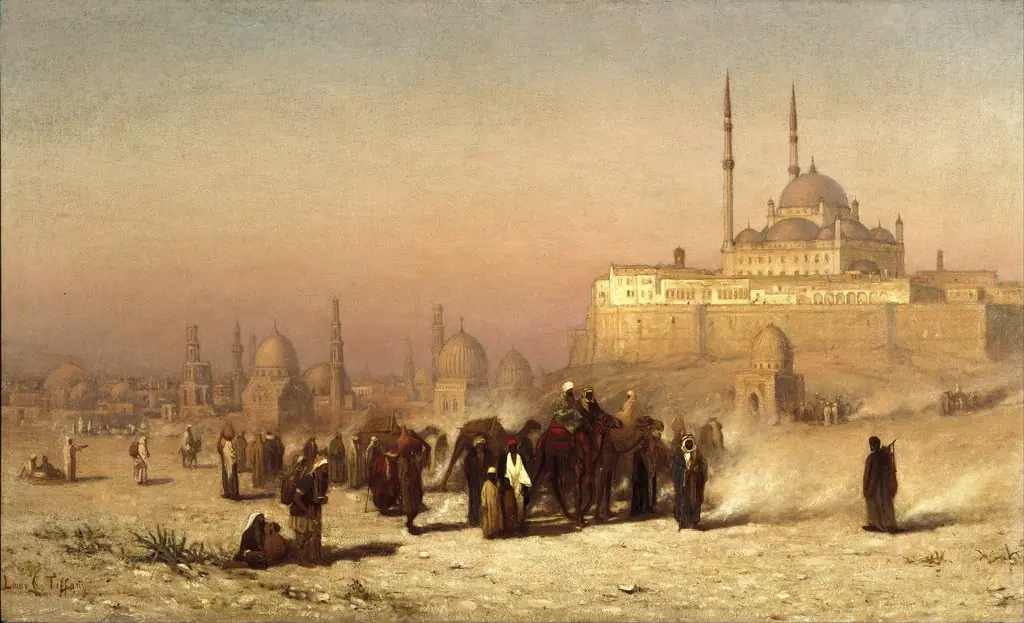 On the Way between Old and New Cairo, Citadel Mosque of Mohammed Ali, and Tombs of the Mamelukes, by Louis Comfort Tiffany, oil, 1872