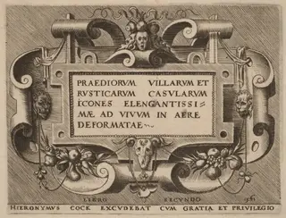 Title Page for "Praediorum Villarum", by Hieronymus Cock, ink, 1561