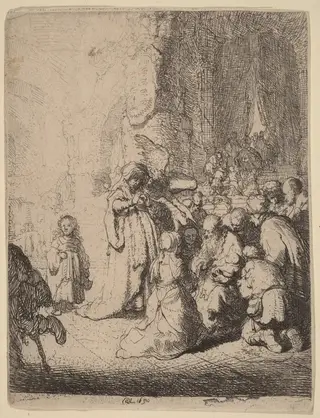 The Presentation in the Temple with the Angel: Small Plate, by Rembrandt van Rijn, ink, 1630