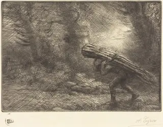 Return to the Cottage (Le retour a la chaumiere), by Alphonse Legros, ink, 1874