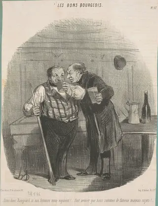 Dis donc, ravignard, si nos femmes nous voyaient! ..., by Honoré Daumier, ink, 1846