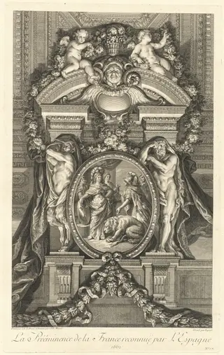 La Prééminence de la France reconnue par l'Espagne 1662 (The Preeminance of France Recognized by Spain 1662) [pl. 17], by Jean-Baptiste Massé, ink, 1752