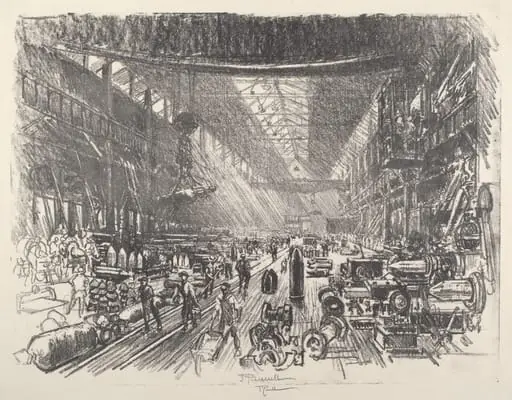 Shell Factory, No.I, by Joseph Pennell, ink, 1917