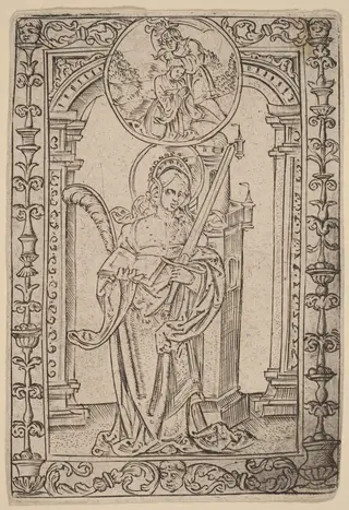 Saint Barbara, by Master S, ink, 1502