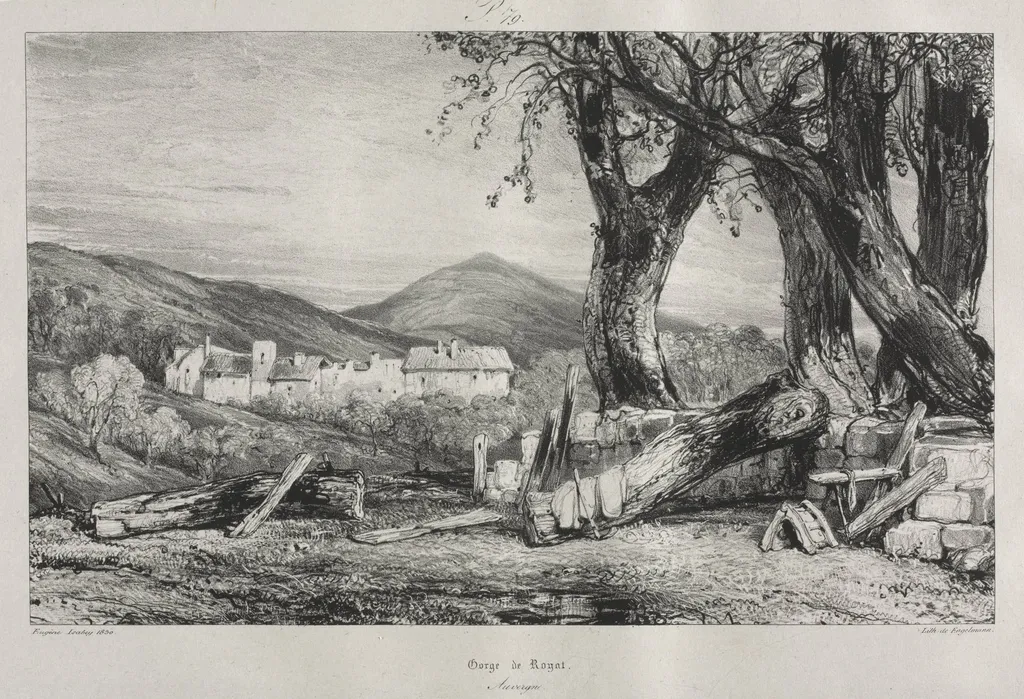 Picturesque and Romantic Journeys in Old France: Auvergne (vol. II), Gorge of Royat, Plate 79, by Eugène Isabey, 1830