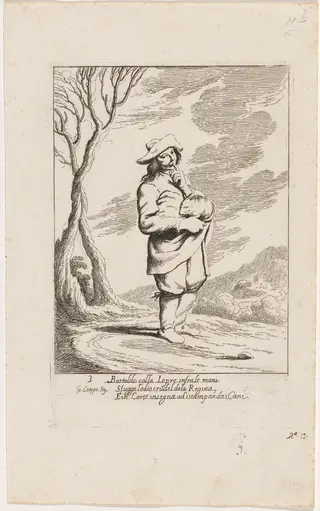 Bertoldo Holding a Hare, by Giuseppe Maria Crespi, ink, 1712