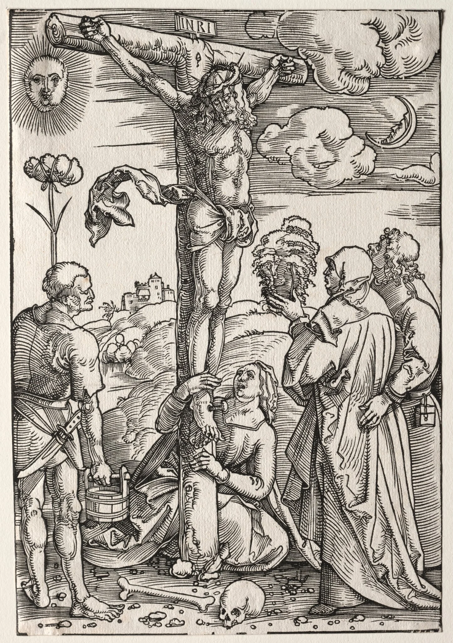 Christ on the Cross with Mary, St. John, Mary Magdalen and St. Stephen, detail