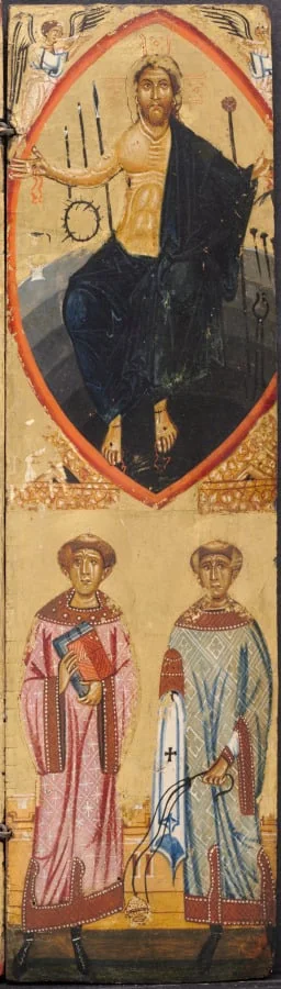 Christ in a Mandorla, with the instruments of the Passion, with St. Stephen and St. Lawrence below, detail