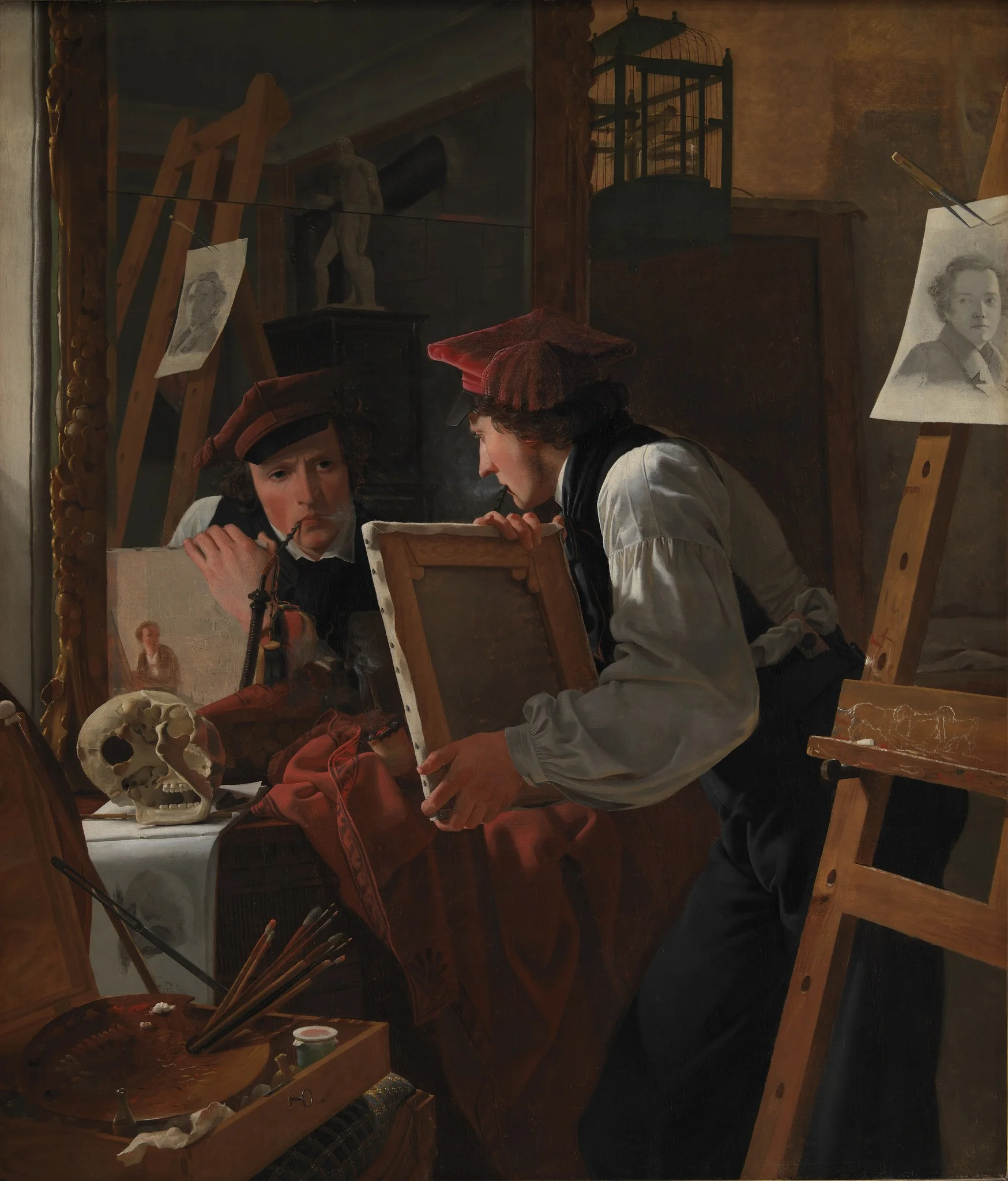 A Young Artist (Ditlev Blunck) Examining a Sketch in a Mirror, detail