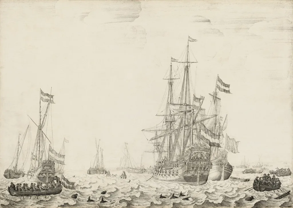 Dutch Ships near the Coast, by Willem van de Velde the elder, oil, 1654