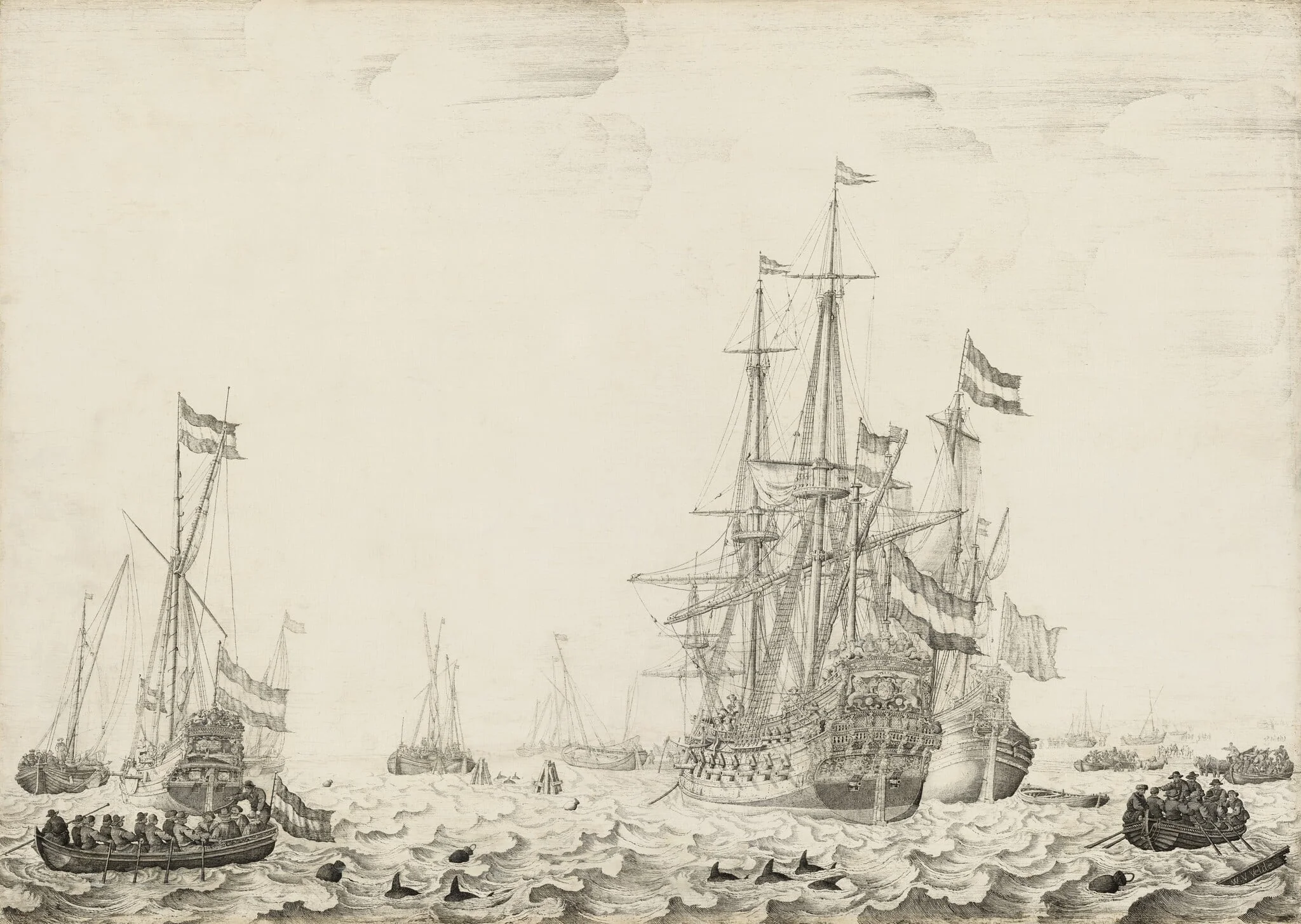 Dutch Ships near the Coast, detail