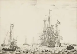 Dutch Ships near the Coast, by Willem van de Velde the elder, oil, 1654