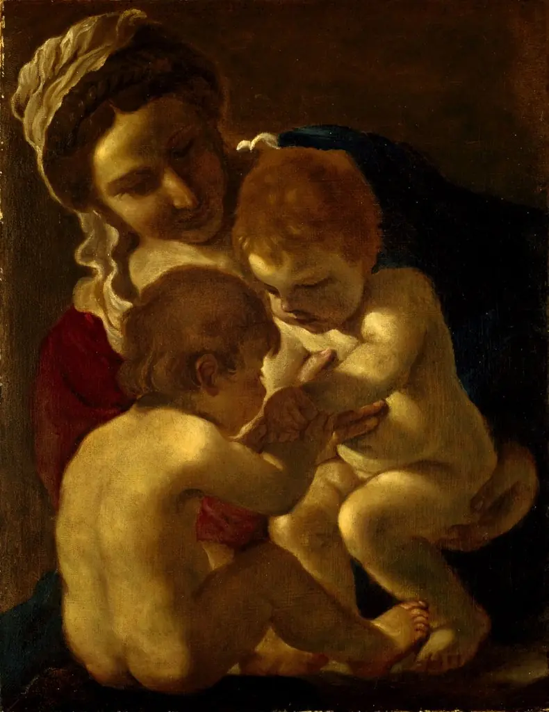 Madonna and Child with Saint John The Baptist, by Guercino, oil, 1616