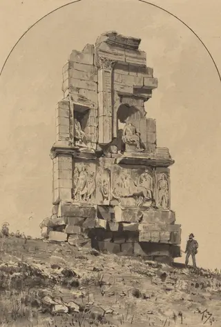 Monument of Philopappos, by Themistocles von Eckenbrecher, ink, 1890