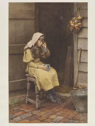 Blowing Bubbles, by Charles Edward Wilson, watercolor, 1880
