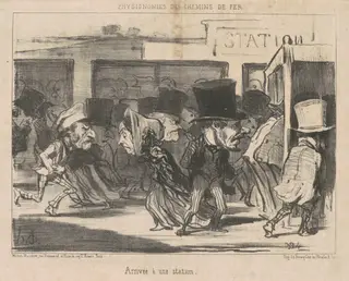 Arrivée a une station, by Honoré Daumier, ink, 1852