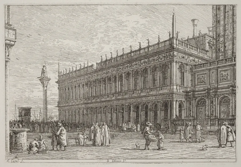 La libreria. V. [upper left], by Canaletto, ink, 1742