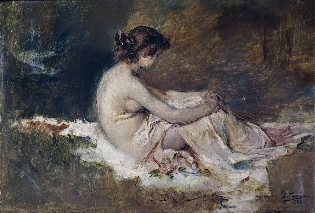 Female Nude, by Ignacio Pinazo Camarlench, oil, 1902