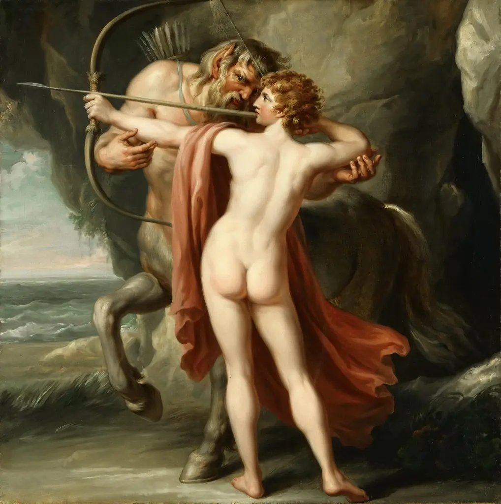 Chiron Instructing Achilles in the Bow, by Giovanni Battista Cipriani, oil