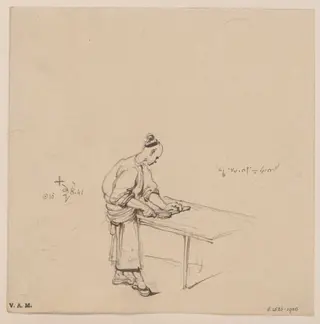 A Chinese man cutting paste, by George Chinnery, 10