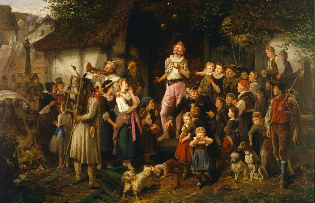The juggler: a village fair, by Fritz Beinke, oil, 1873