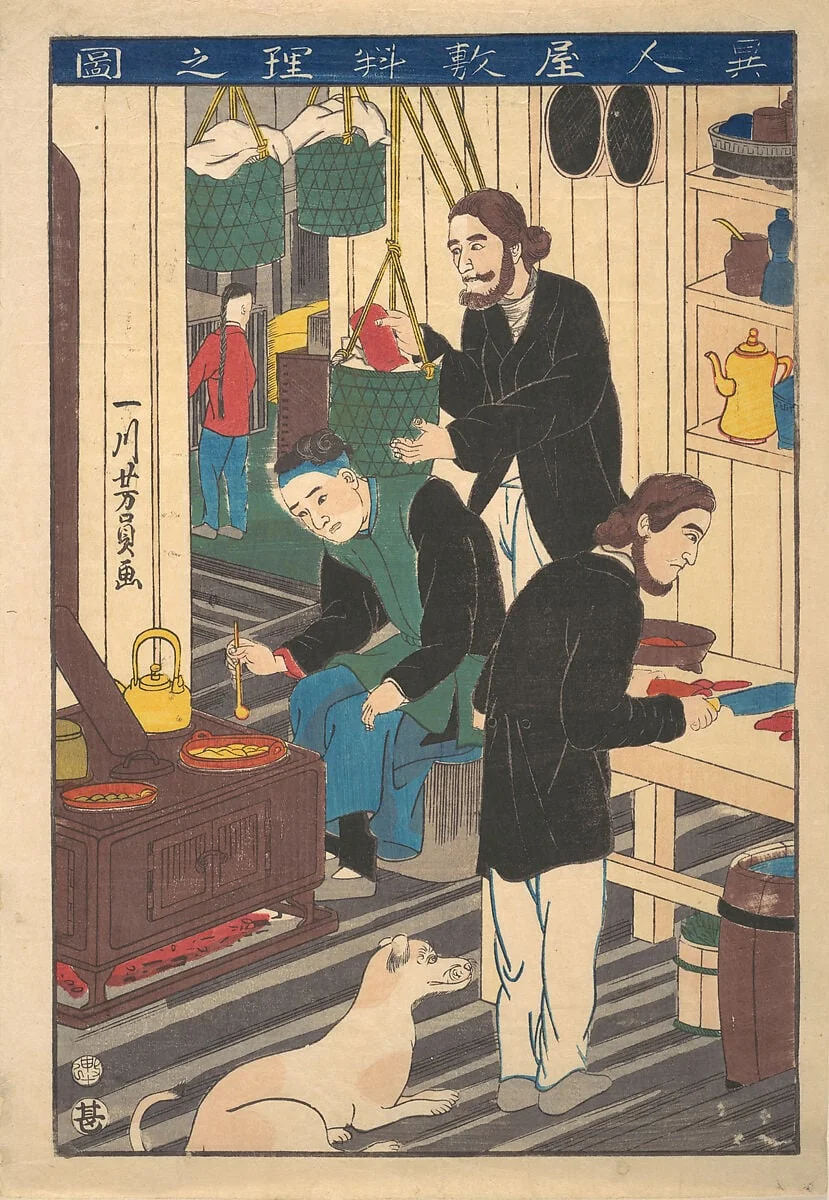 Ijiin Yashiki ryōri no zu|Inside a Foreign Restaurant, detail