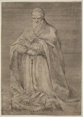 Pope Sixtus V, by Prospero Bresciano, ink, 1589