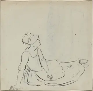Girl with a Bonnet Reclining [verso], by Paul Sandby, ink, 1770