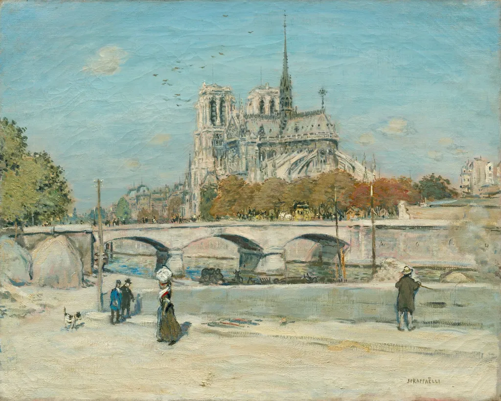 Notre Dame Seen from the Quai de la Tournelle, by Jean-François Raffaëlli, unspecified, 1900