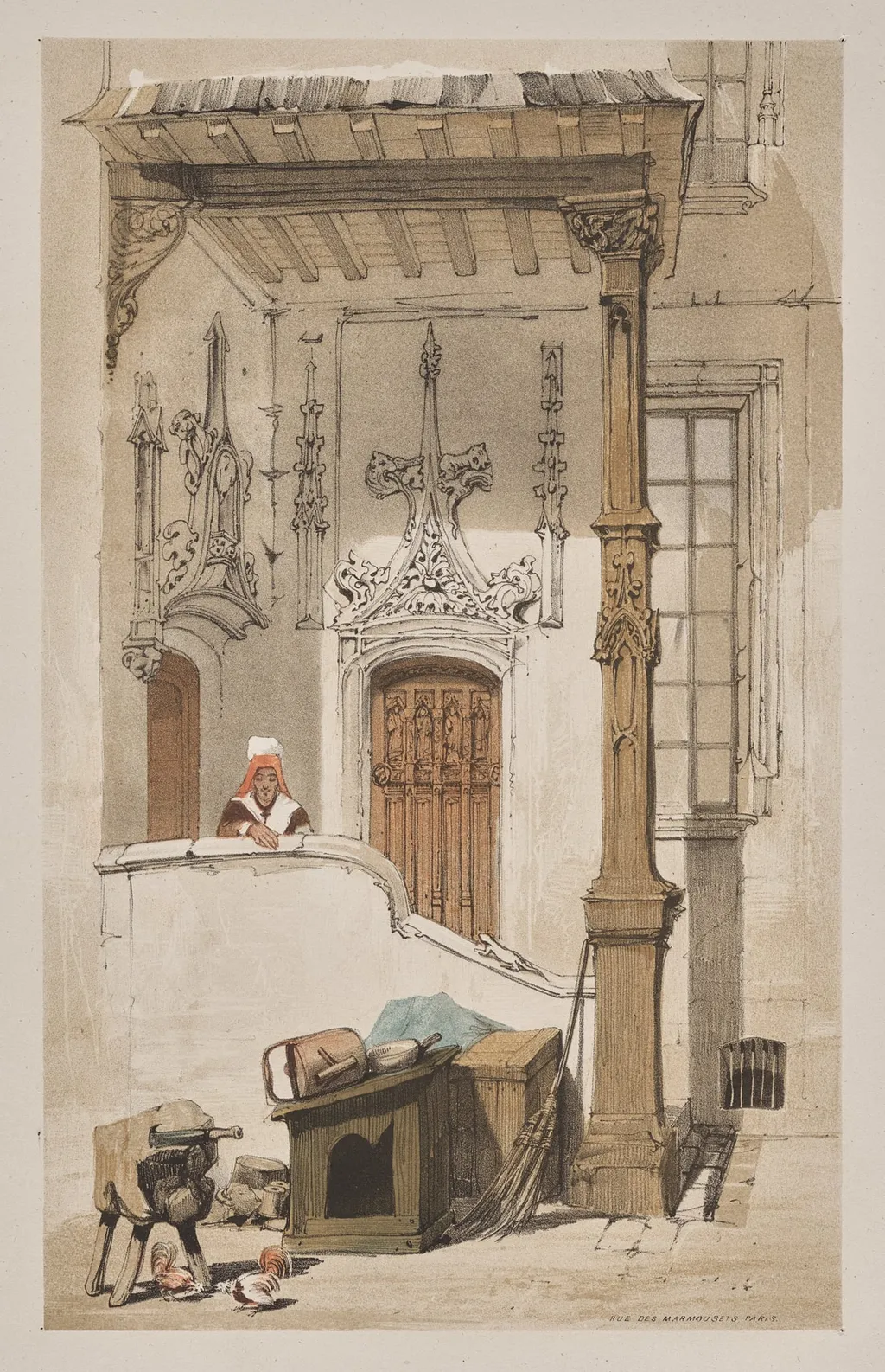 Picturesque Architecture in Paris, Ghent, Antwerp, Rouen:  Rue des Marmousets, Paris, by Thomas Shotter Boys, 1839