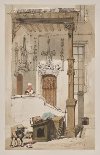 Picturesque Architecture in Paris, Ghent, Antwerp, Rouen:  Rue des Marmousets, Paris, by Thomas Shotter Boys, 1839
