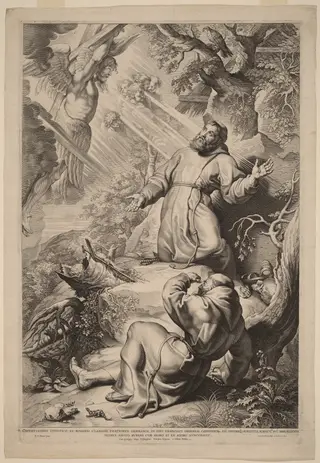 Saint Francis Receiving the Stigmata, by Lucas Emil Vorsterman, ink, 1620