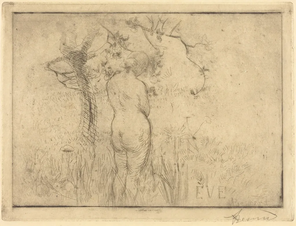 Eve before the Apple Tree (Eve de dos devant le pommier), by Albert Besnard, ink, 1892