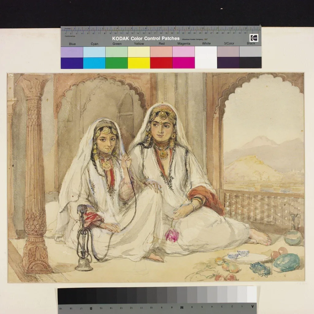 Two natch girls, Kashmir, by William Carpenter, paint, 1854