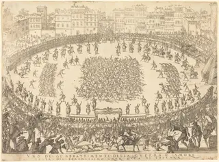 One of the Infantry Combats, by Jacques Callot, ink, 1616