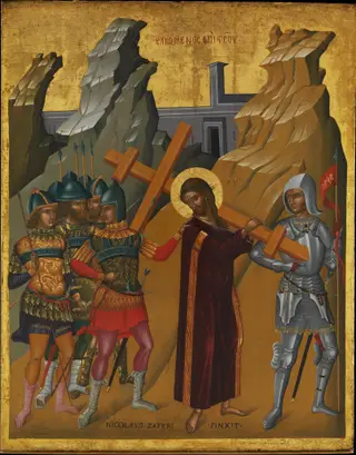 Christ Bearing the Cross, by Nikolaos Tzafouris, oil, 1498
