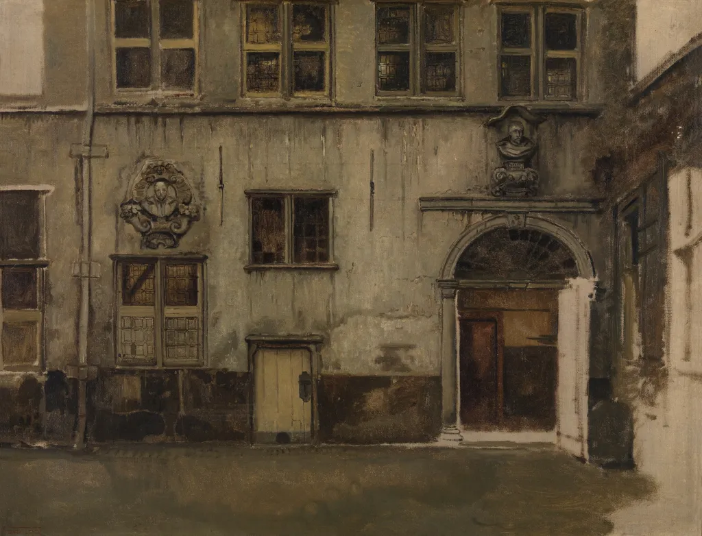 Courtyard of the house of Christoffel Plantin, by Jan August Hendrik Leys, oil, 1852