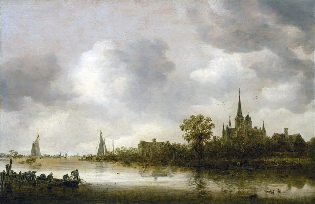 River Landscape with a Church in the Distance, by Jan van Goyen, oil, 1644