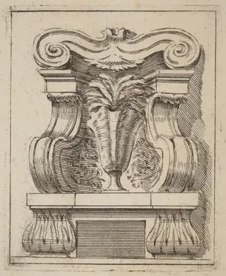 Architectural Motif with a Vase, by Carlo Antonio Buffagnotti, ink, 1690
