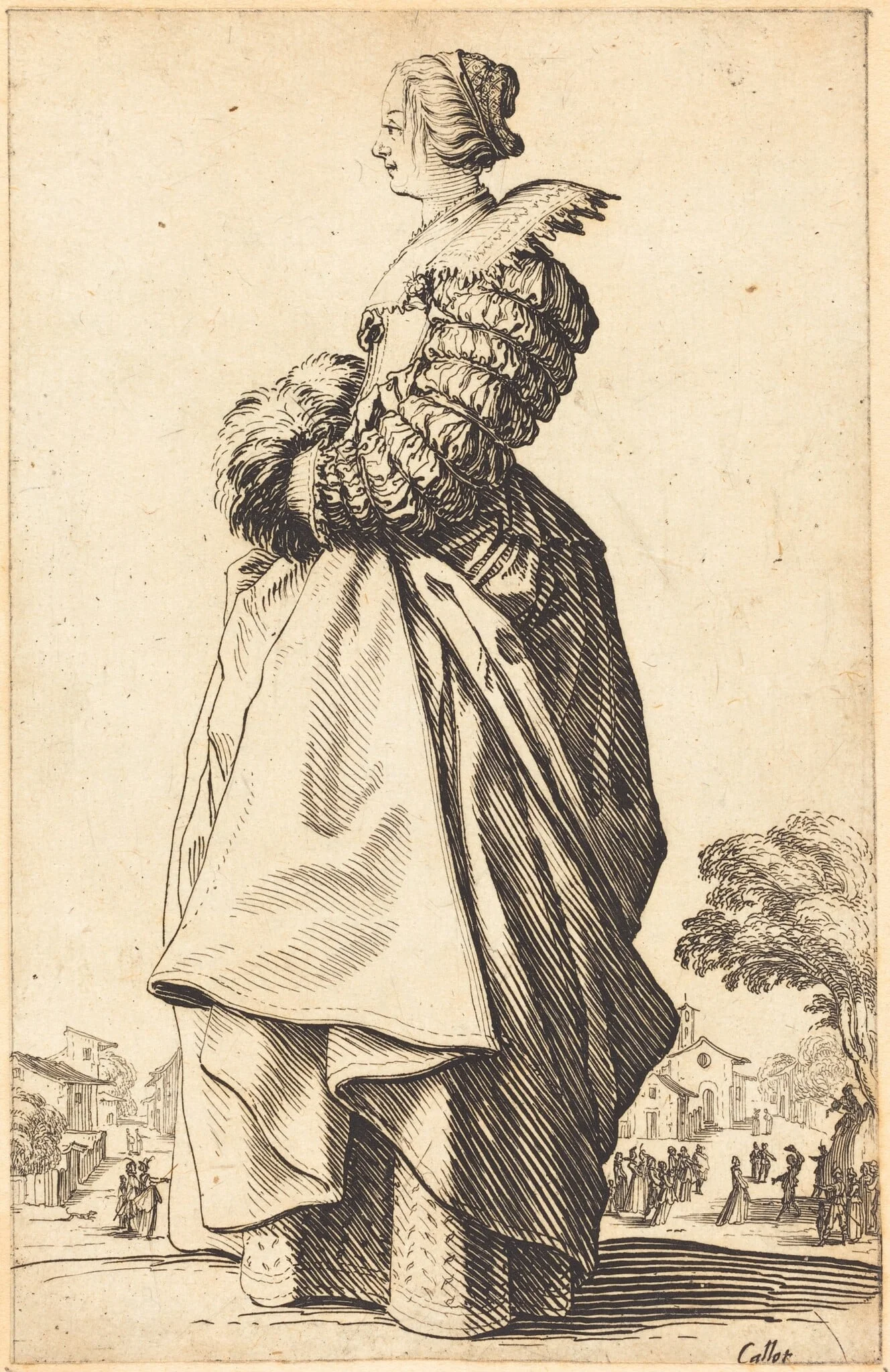 Noble Woman in Profile with her Hands in a Muff, detail