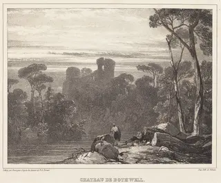 Chateau de Bothwell, by Richard Parkes Bonington, ink, 1826