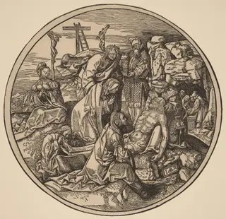 The Lamentation and Entombment, by Jacob Cornelisz. van Oostsanen, ink, 1514