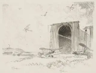 English War Work:  The Balloon-Shed, by Joseph Pennell, 1916