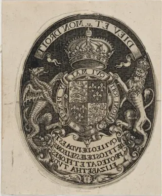 Shield of Queen Elizabeth, by Simon van de Passe, ink, 1621