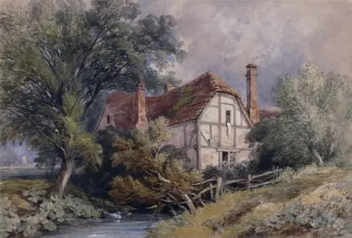 A Cottage Near Bedford, by John Wright Oakes, watercolor, 1850